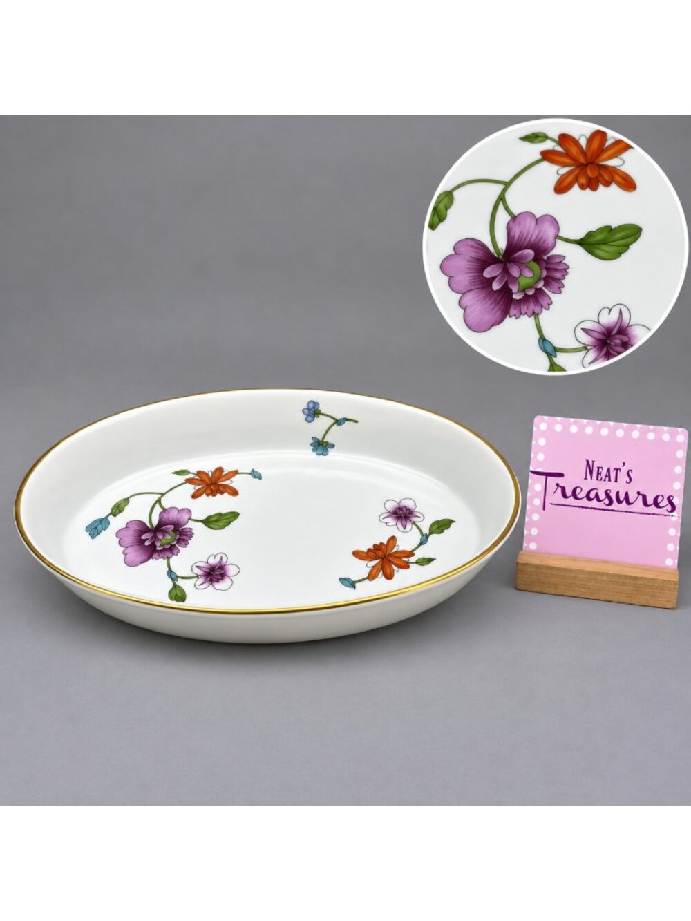 Royal Worcester ASTLEY Floral Gold England Oven To Table 10 3/8 Oval Baker Dish